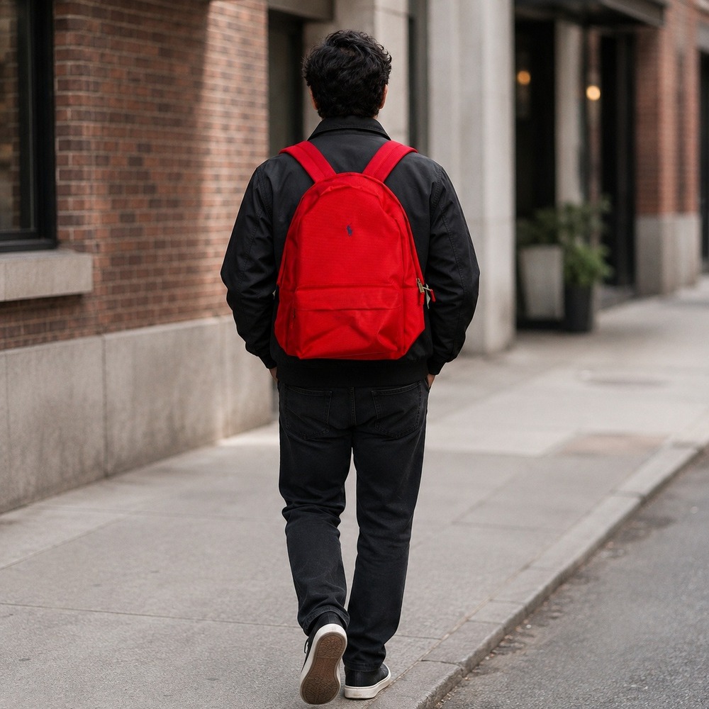 Polo Ralph Lauren Red Canvas Backpack Blue Pony Logo School Bag 9AR151-R2Z NWT